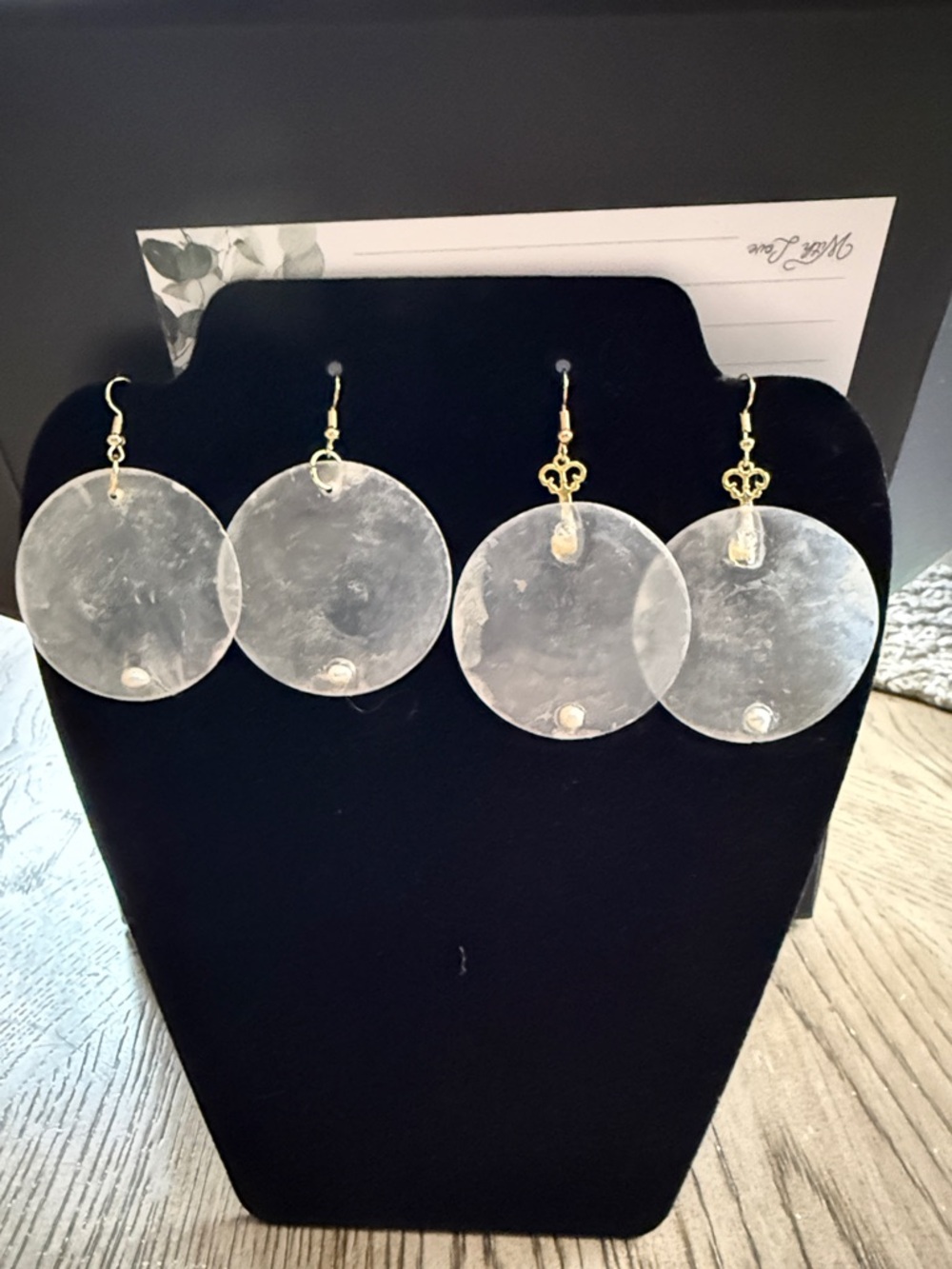 Handcrafted capiz shell engraved Beach Scene hypoallergenic Earrings 2 pair